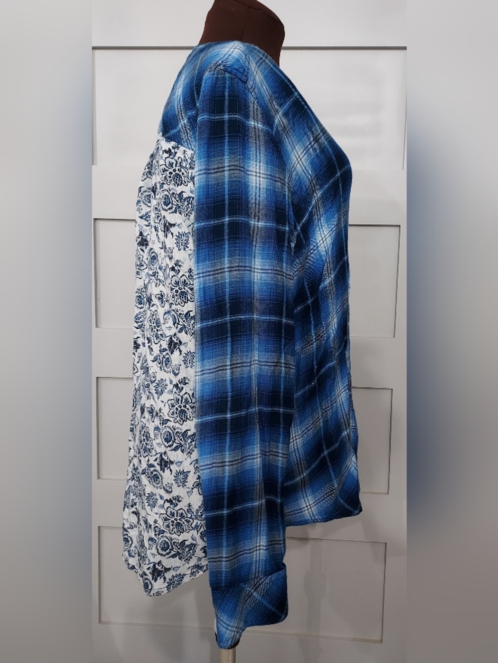EUC PANHANDLE LADIES Blue Plaid FLANNEL WESTERN Size XL - Picture 2 of 5